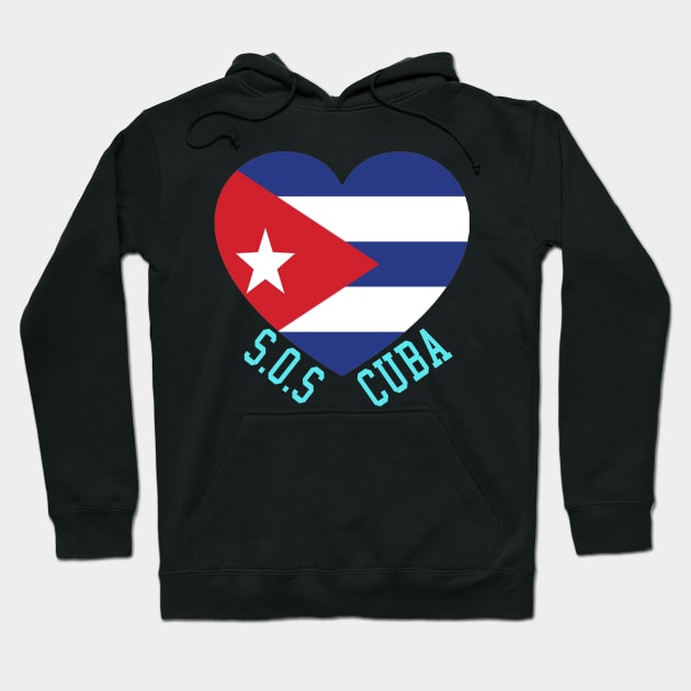 SOS Cuba Politics Protest Dictator Freedom Cuban Flag Heart Hoodie by ArchmalDesign